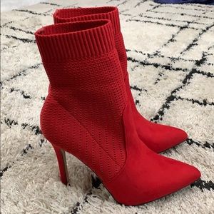 Red Faux Suede Boots